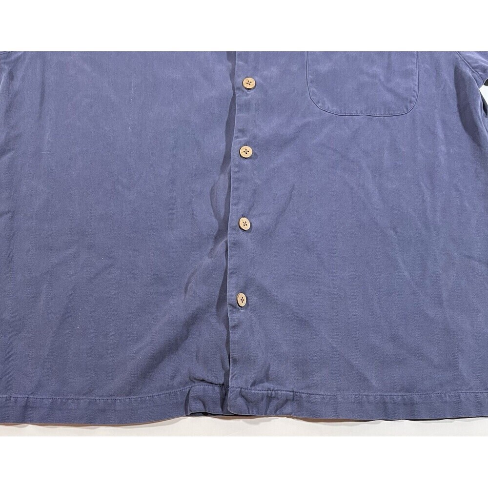 Tommy Bahama 100% Silk Herringbone Short Sleeve Camp Shirt Blue Men's Large Y2K - Picture 2 of 8